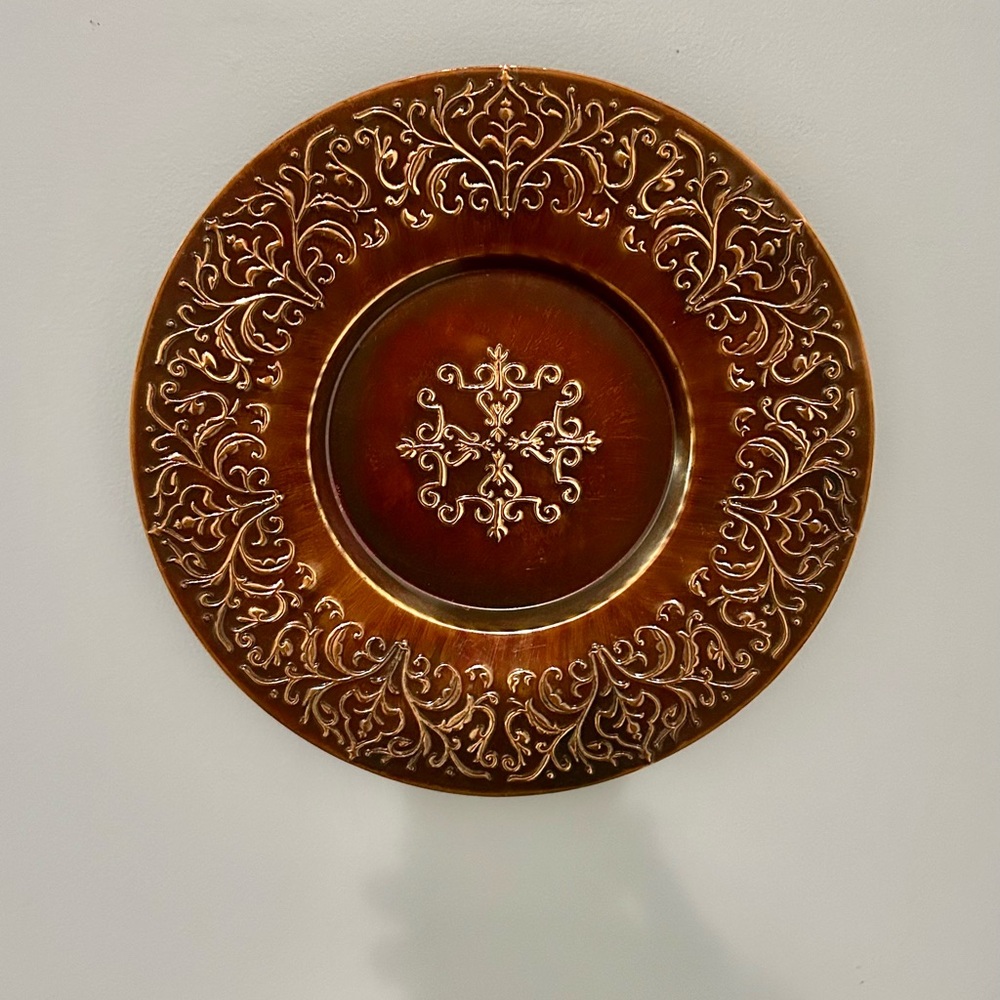 Vintage Copper Wall Plate 11.5” Ornate Floral Repousse Boho Decor